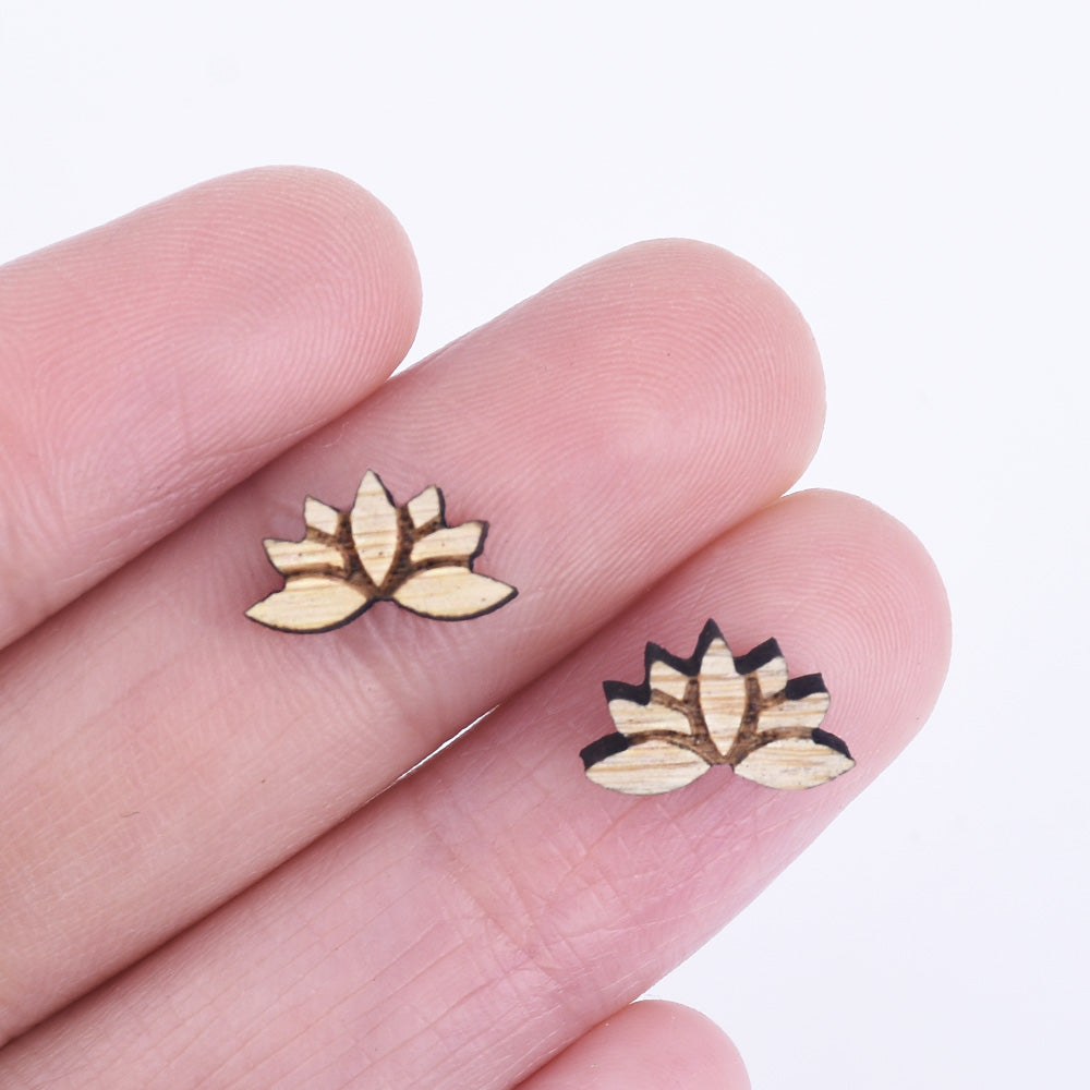 12*7mm Lotus Flower Laser Cut Wood Earrings Lotus Flower Stud Earrings Wood Charm Earring Supplies Cabochons 6pcs 10261158