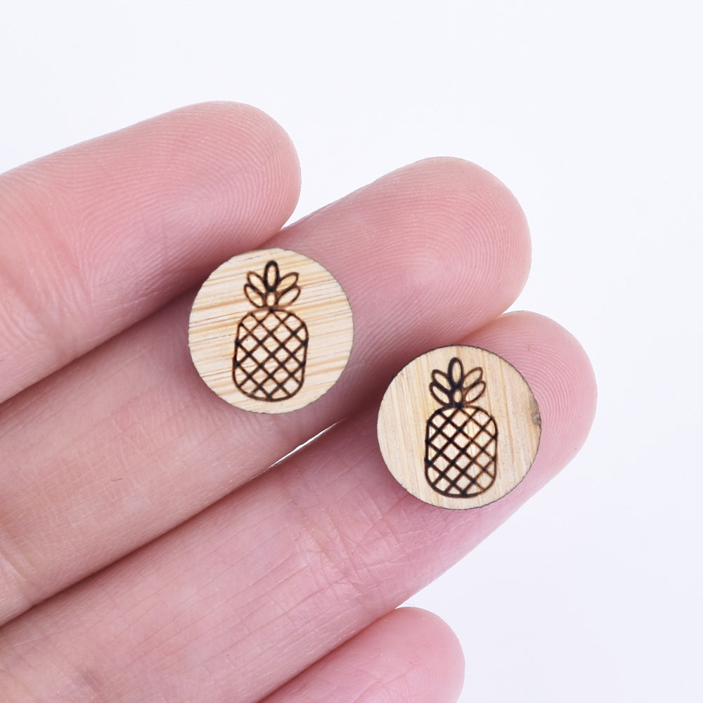 12*12mm Laser Cut Round Pineapple Wood Charm DIY Laser Cut Wooden Earring Charms Earring Supplies Cabochons 6pcs 10261161