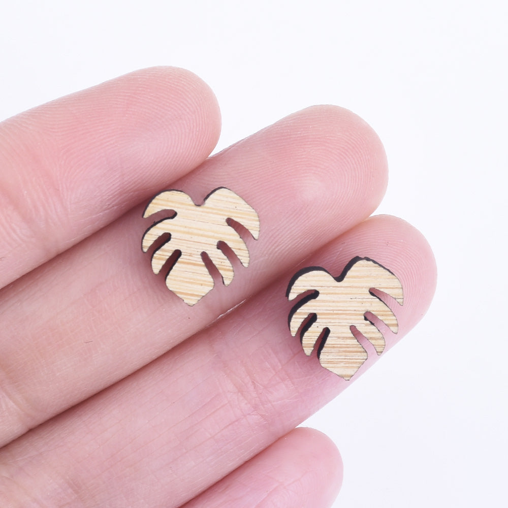 12*11mm Wood Laser Cut Leaf Charms Earrings Cabochons Shapes Supplies DIY Wood Cabochons Ear Stud 6pcs 10261163
