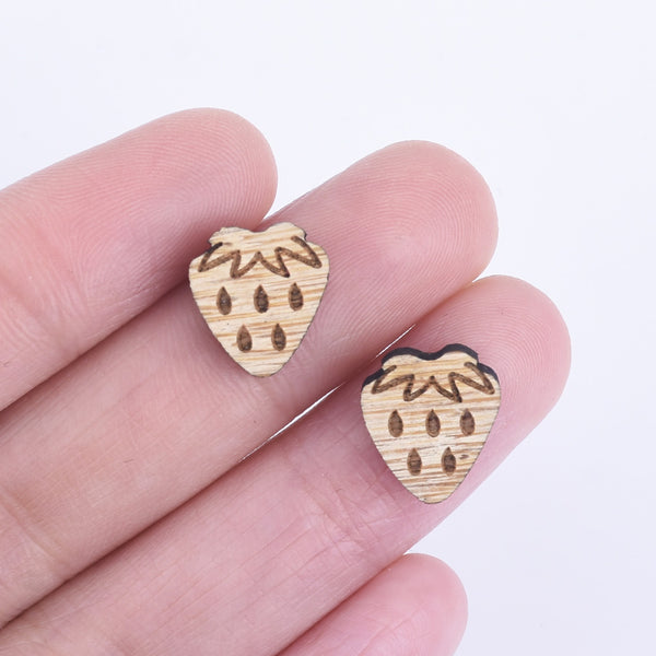 12*11mm Mini Strawberry DIY Laser Cut Wooden Earring Charms Wood Cabochons Laser Cut Supplies Earring Supplies 6pcs 10261164