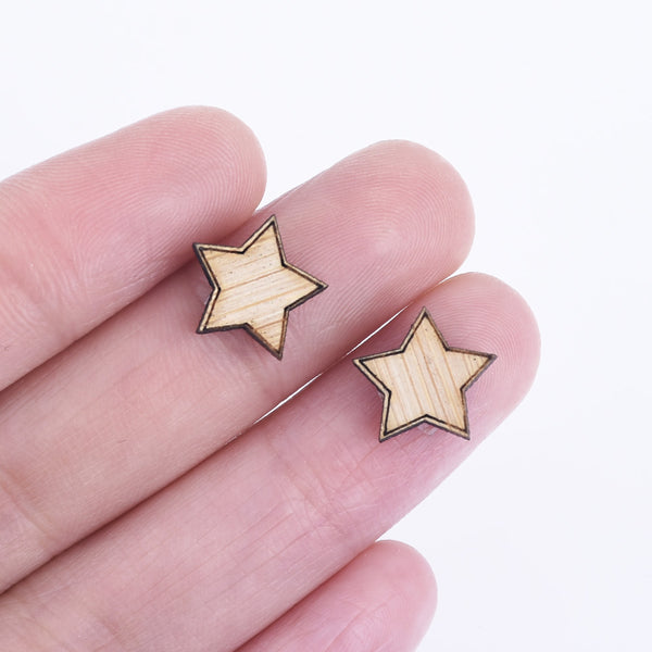 12*12mm Wood Laser Cut Star Charms Cabochons Shapes Supplies Earring Supplies Wood Cabochons Ear Stud 6pcs 10261166