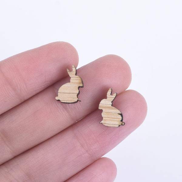 12*8mm Laser Cut Wooden Rabbit Charms Earring Supplies Wood Cabochons Ear Stud 6pcs 10261169