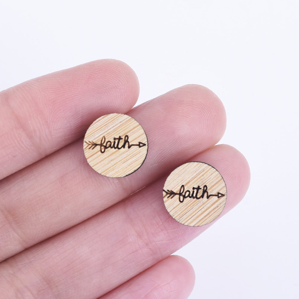 12*12mm Baith Arrow Round Wood Charm Laser cut wooden earrings laser cut jewelry Engraved Cabochons 6pcs 10261170