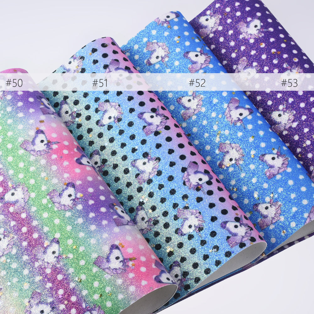 8*12" Polka dot Unicorn Glitter Faux leather sheets Fabric Sheet Bow Supplies Bag Making 1pcs 102629