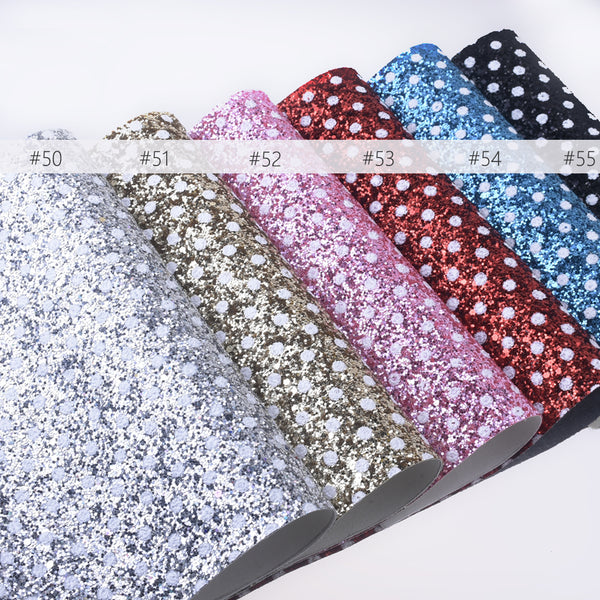 8*12" White Polka dot Faux leather sheets Glitter Synthetic Leather Sheets for purse wallet 1pcs 102633