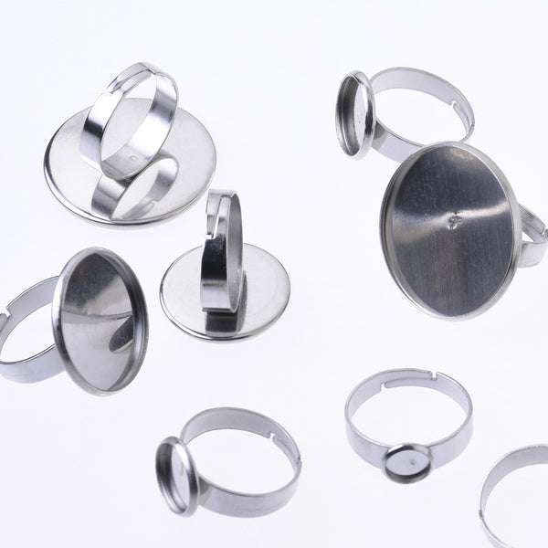 17mm Stainless Steel Adjustable Ring Blank Round Bezel Ring Base Rings For Women 20pcs 102682