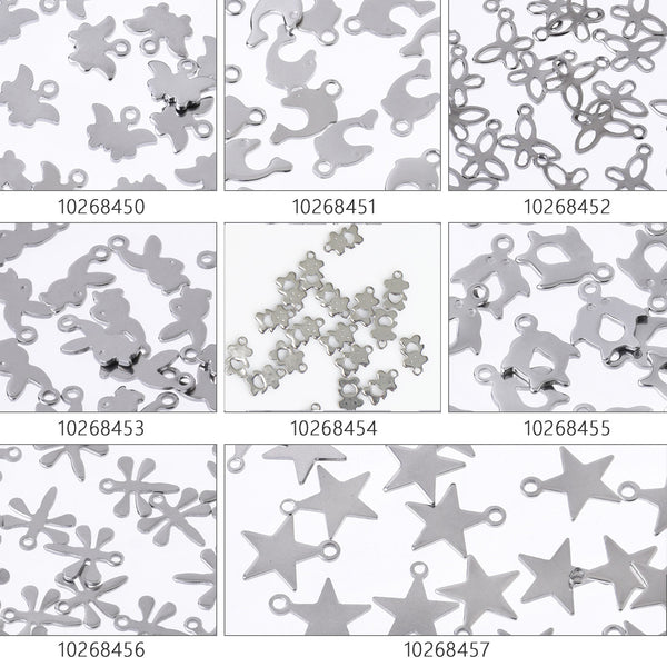 Stainless Steel charms pendant Blank Stamping Tag Pendants Butterfly Dolphin Rabbit Bear Dragonfly Star to choose 50pcs 102684