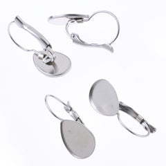 10*14mm Stainless Steel Bezel Earring Blanks French Leverback earring hooks with Teardrop trays 20pcs 10268650