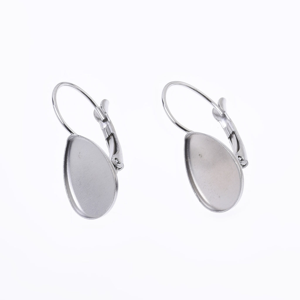 10*14mm Stainless Steel Bezel Earring Blanks French Leverback earring hooks with Teardrop trays 20pcs 10268650