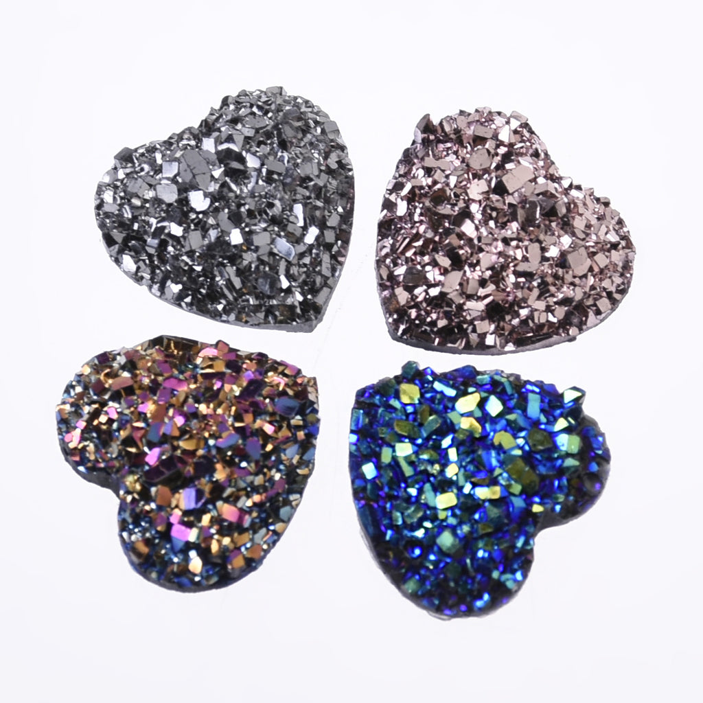 12mm Heart Faux Druzy Crystal Clusters Cabochons Glitter resin cabochon Druzy Cabochons jewelry making 50pcs 102700