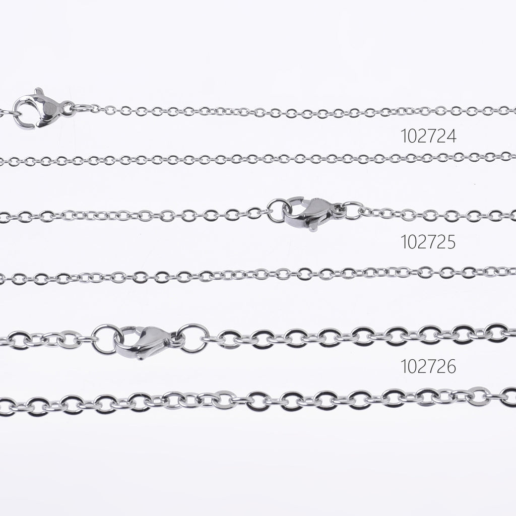 304 Stainless Steel Cross O Flat Link Chain round Jewelry Making Chain Finished necklace chain 18"/20"/24" length to choose wholesale 10pcs