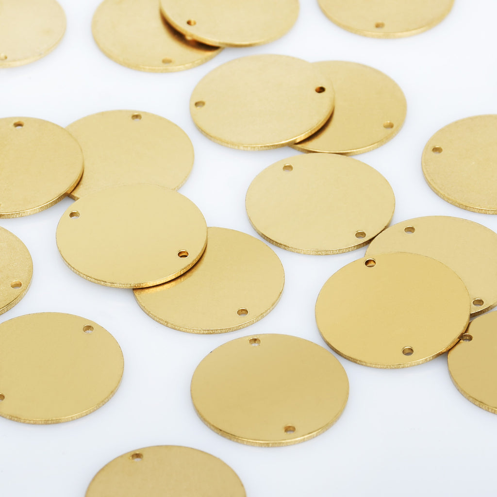 13/16" Raw Brass Round Stamping Blank Tags With 2 Holes Round Disc Cabochon Tags Geometric Stamping 20pcs 10276350