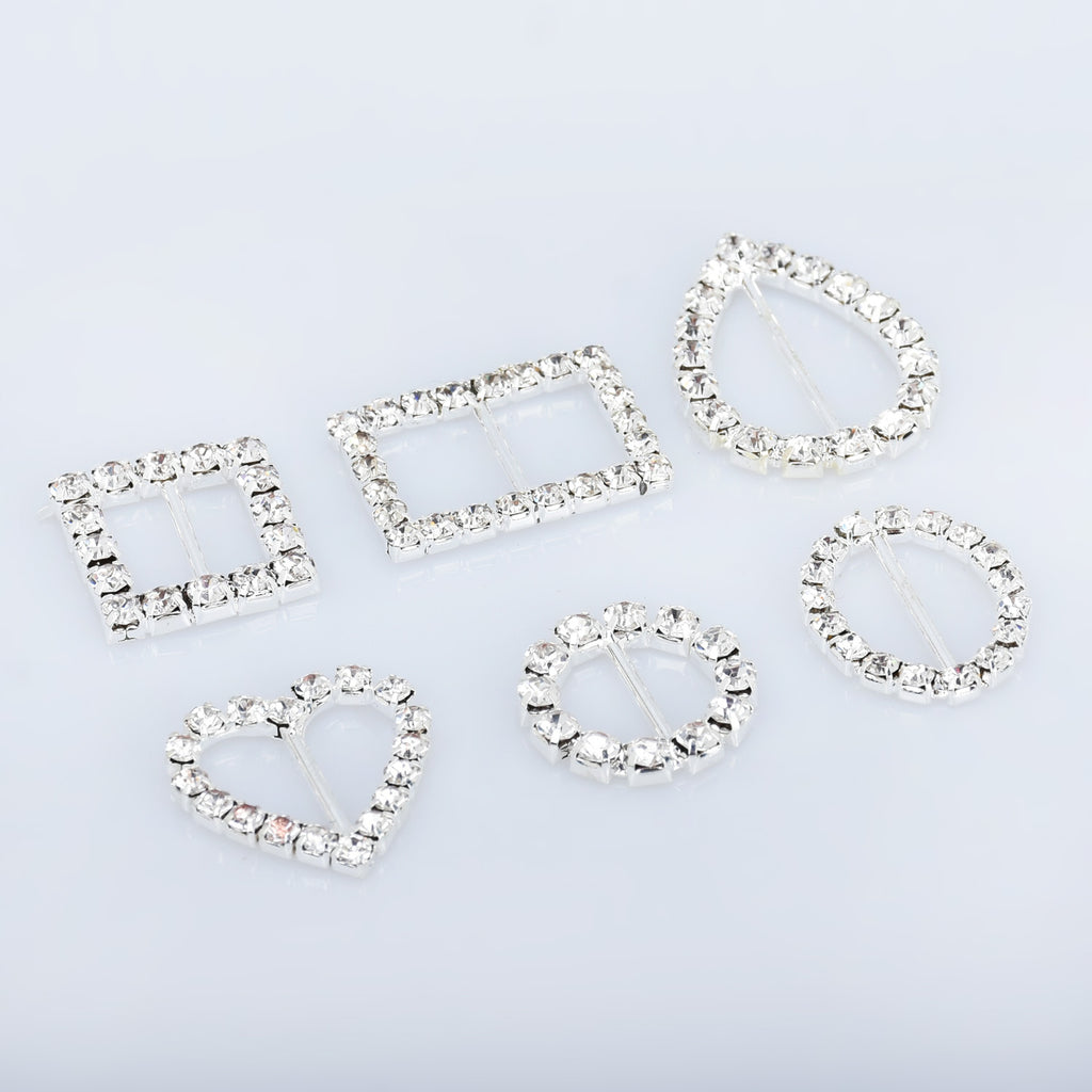 Bling Metal Rhinestone Buckle Sliders Square/Rectangle/teardrop/Heart/Round/Oval shape ribbon sliders DIY Jewelry 10pcs 102766