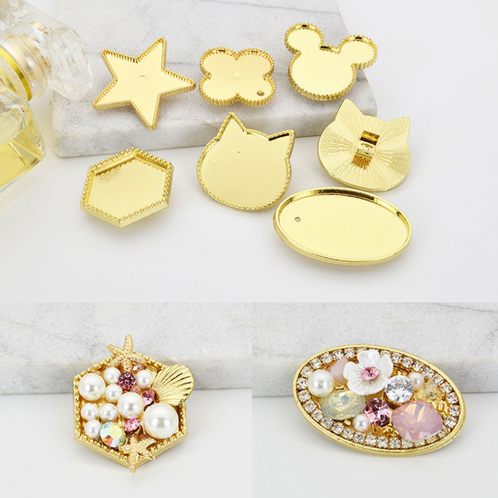 Golden Plated Hair Ponytail Buckle With bezel Cat/Star/Hexagon/Heart/Mickey/Oval shape Rubber band accessories 5pcs 102778