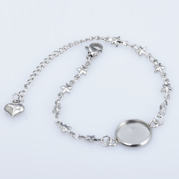 Stainless Steel Bracelet Base Settings Star link chain round bezel tray bracelets blanks Bracelet Supply 5pcs 102776