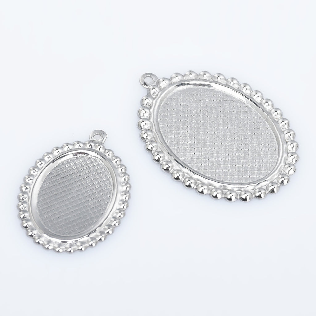 Stainless Steel Oval Blank Photo Pendant base Trays fit 13*18/18*25mm Cabochon Jewelry Pendants Charms 20pcs 102777