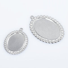 Stainless Steel Oval Blank Photo Pendant base Trays fit 13*18/18*25mm Cabochon Jewelry Pendants Charms 20pcs 102777