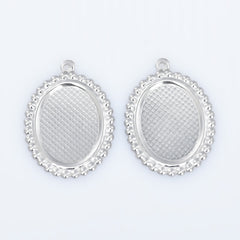 Stainless Steel Oval Blank Photo Pendant base Trays fit 13*18/18*25mm Cabochon Jewelry Pendants Charms 20pcs 102777