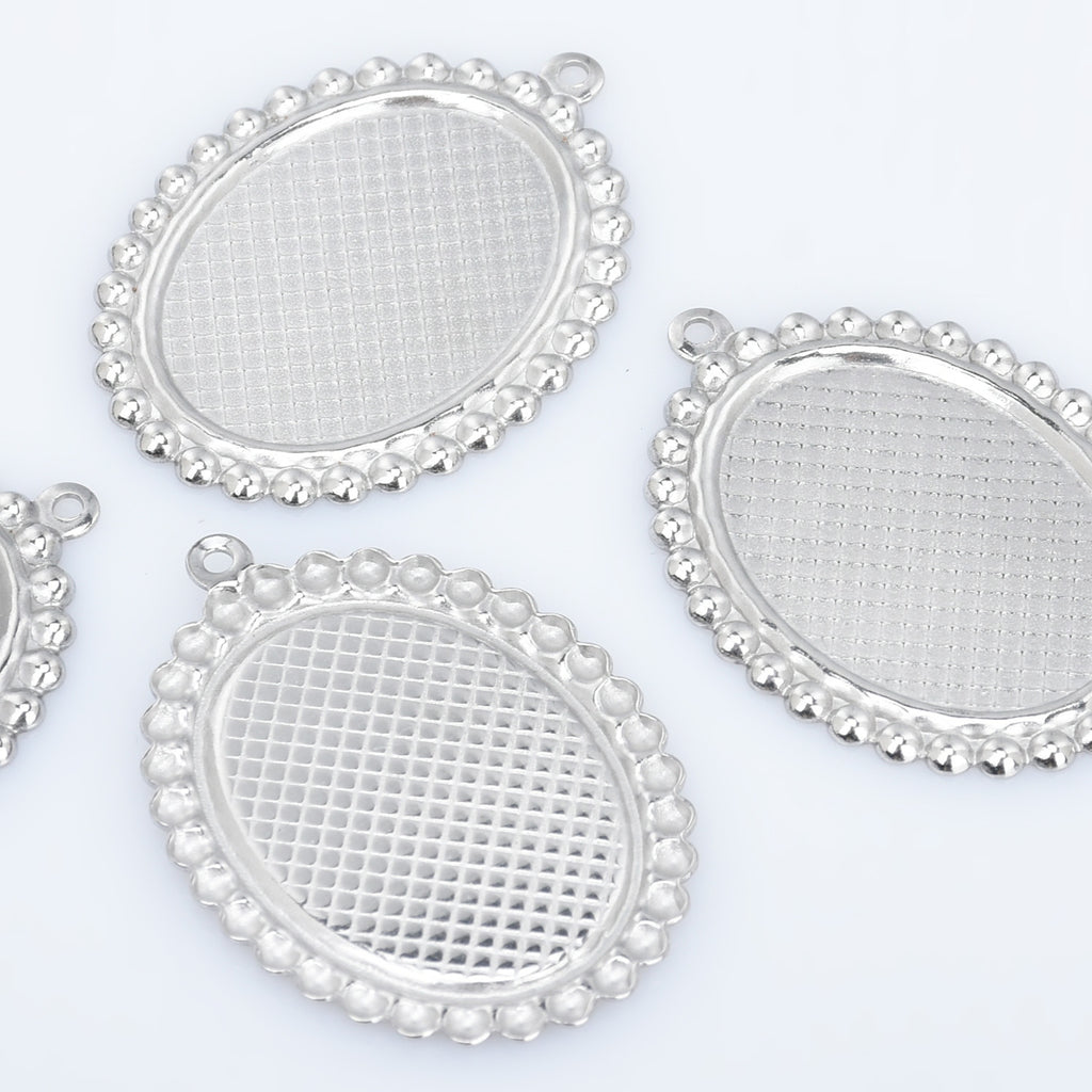 Stainless Steel Oval Blank Photo Pendant base Trays fit 13*18/18*25mm Cabochon Jewelry Pendants Charms 20pcs 102777