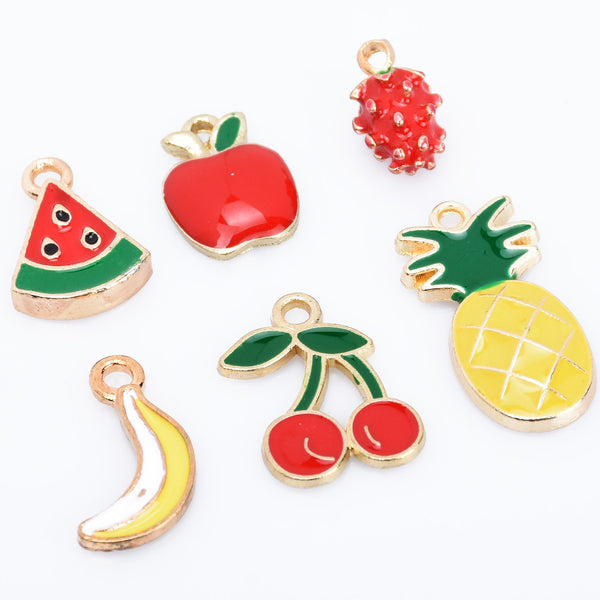 Alloy Fruit pendant watermelon/red apple/stereoscopic Strawberry/banana/cherry/pineapple shape Enamel Charms DIY Jewelry Accessories 20pcs 102790