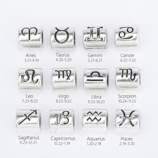 Set of 12 Alloy Zodiac Bead Set 7mm Slider Beads 4mm Hole Constellation Style Double Sided DIY Jewelry Findings 1set 10280350