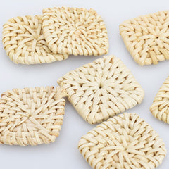 Natural Rattan Wood Earring Hoops Geometric shape Wooden Charms Handwoven diy Wooden Straw Earring 2pcs 102828