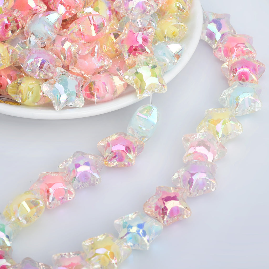 19mm Acrylic Star Bead AB Translucent Resin Beads Iridescent Pastel Star Beads Random mixed Plastic Beads 50pcs 10286049