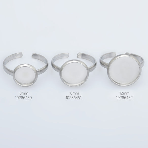 Stainless Steel Adjustable Ring Bezels Ring Blank fit 8/10/12mm Round Cabochon Rings Findings 10pcs 102864