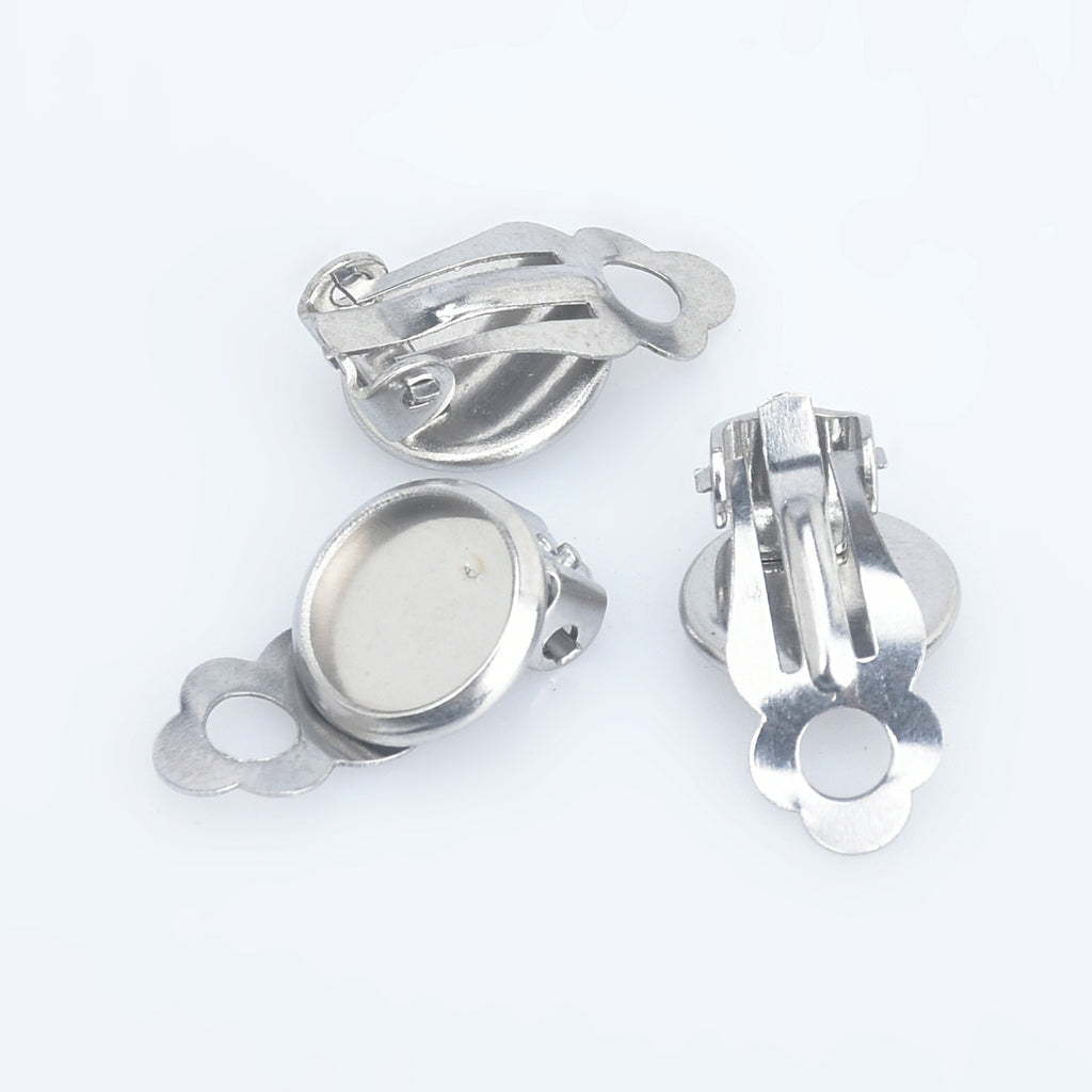 Stainless Steel Ear Clip Earring Base Earring blank trays fit 8/10/12/16/18/20mm Round Bezel Cup for jewelry making 20pcs 102866