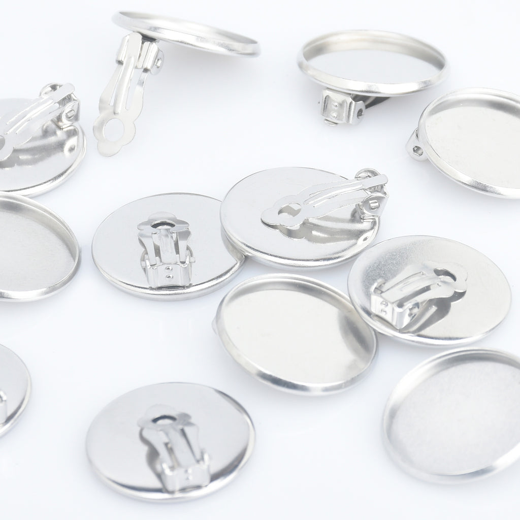 Stainless Steel Ear Clip Earring Base Earring blank trays fit 8/10/12/16/18/20mm Round Bezel Cup for jewelry making 20pcs 102866