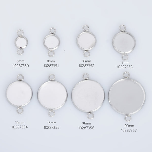 316 Stainless Steel Bracelet Base Settings Pendant Connectors 2 Loop Connector Setting fit 6/8/10/12/14/16/18/20mm Round cabochon 20pcs 102873