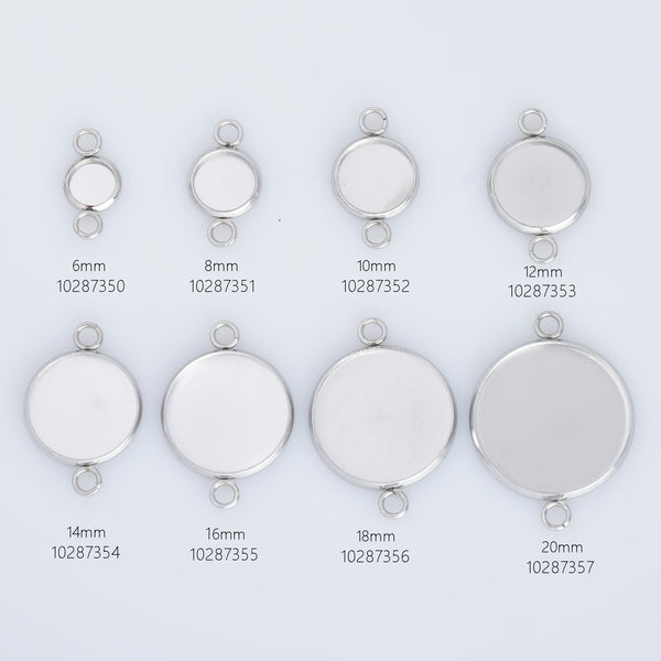 316 Stainless Steel Bracelet Base Settings Pendant Connectors 2 Loop Connector Setting fit 6/8/10/12/14/16/18/20mm Round cabochon 20pcs 102873
