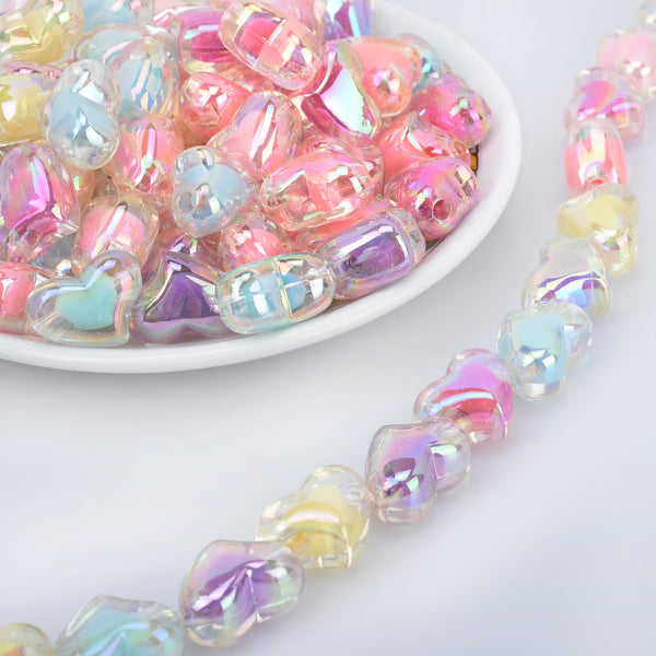 15*21mm Acrylic Heart Beads Pastel beads Translucent Double crooked Heart Acrylic or Resin Beads mixed 50pcs 10289250