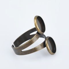 Adjustable Brass Ring Blank Bases Setting Double 10mm Round bezel DIY Jewelry accessories 10pcs 102902