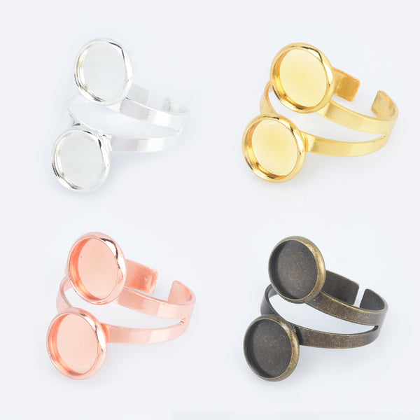 Adjustable Brass Ring Blank with 12mm Round Double Bezel Ring Blanks Cabochon Base Settings 10pcs 102903