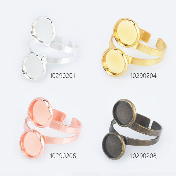 Adjustable Brass Ring Blank Bases Setting Double 10mm Round bezel DIY Jewelry accessories 10pcs 102902