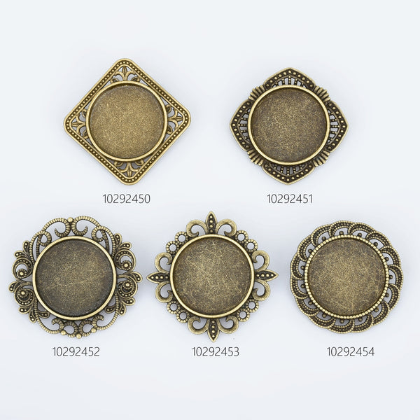 20mm Alloy brooch setting Brooch Pin Classic Style Brooch Round Cabochon Base Setting Antique Bronze 10pcs 102924