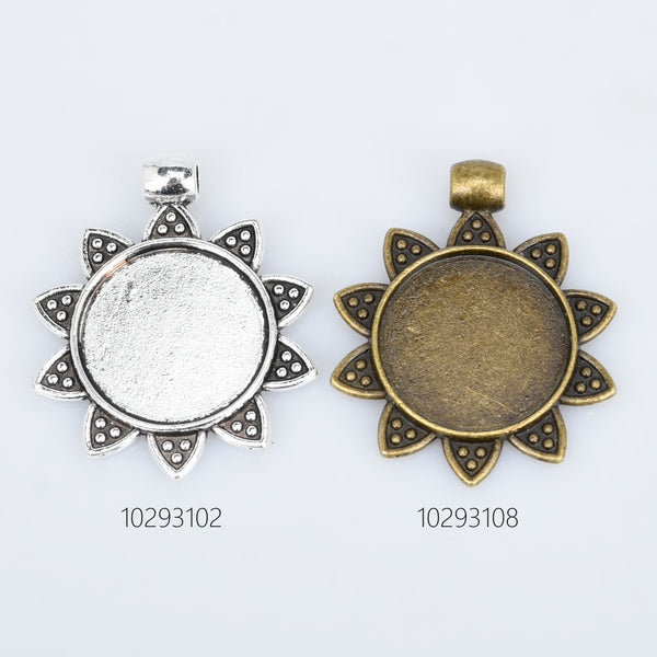 20mm Round Alloy Pendant Tray Vintage flower pendant setting with connector bail Jewelry Findings Pendants 10pcs 102931