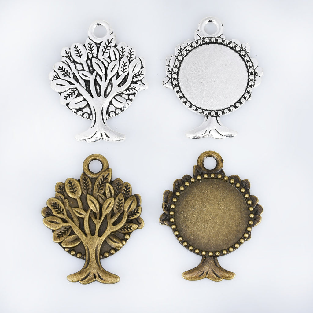 30mm Alloy Tree Pendant Bezel Setting Round Cabochon Base Setting Pendant Blank Tray Jewelry Findings 10pcs 102932