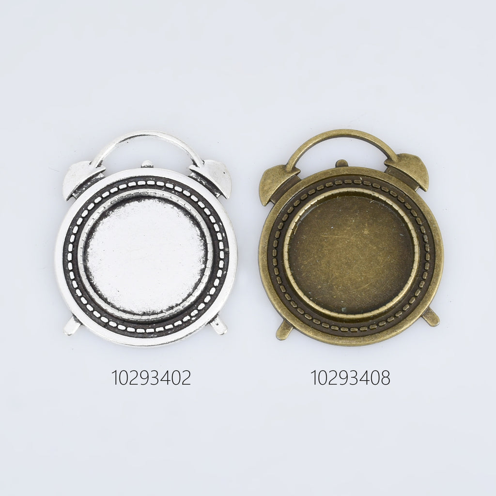 20mm Round Alloy Alarm Clock Pendant Trays Blank Bezel Cabochon Setting pendent charm DIY Jewelry accessories 10pcs 102934
