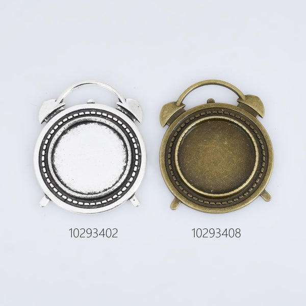 20mm Round Alloy Alarm Clock Pendant Trays Blank Bezel Cabochon Setting pendent charm DIY Jewelry accessories 10pcs 102934
