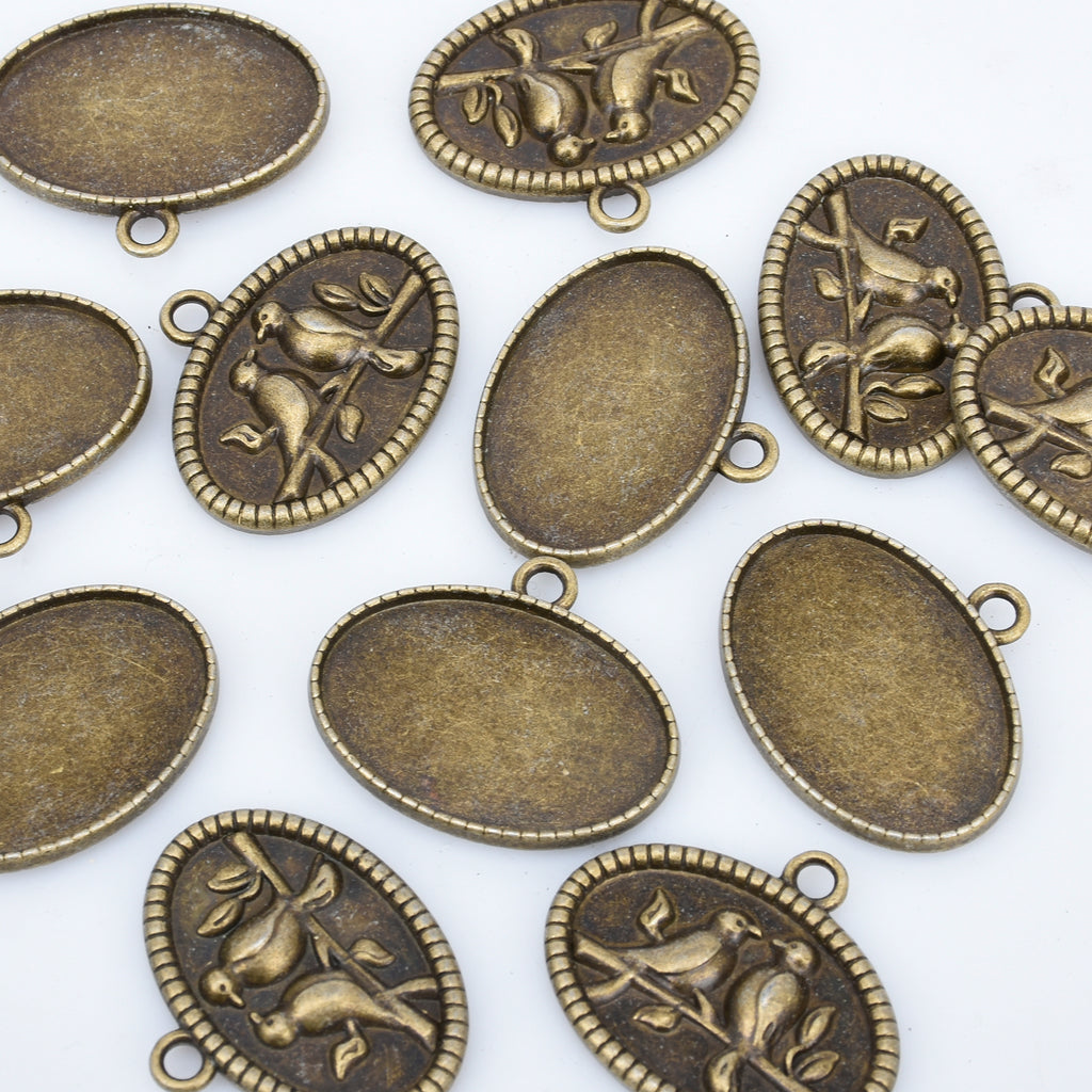 20*30mm Alloy Bird Pendant Trays Oval Pendant Settings Pendant Bases DiY Oval Bezel Pendant Trays Base 10pcs 102935