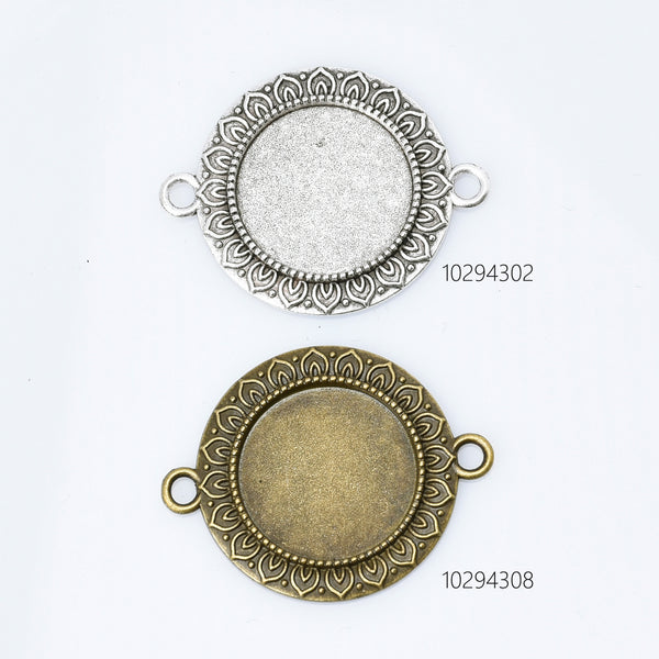 Alloy Round Connector Trays Double Loop Lotus lace Pendant Base fit 20mm round cabochons Tray Findings 10pcs 102943