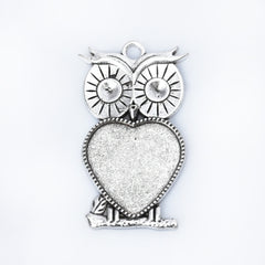 Owl Blank Bezel Pendant Trays alloy Owl Pendant Setting fit 20mm Heart Cabochon DIY Jewelry accessories 10pcs 102944