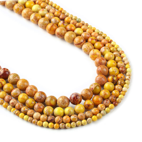 15'' Yellow Sea Sediment Jasper Beads 4 6 8 10mm round Imperial Impression Stone Jewelry Findings 103003
