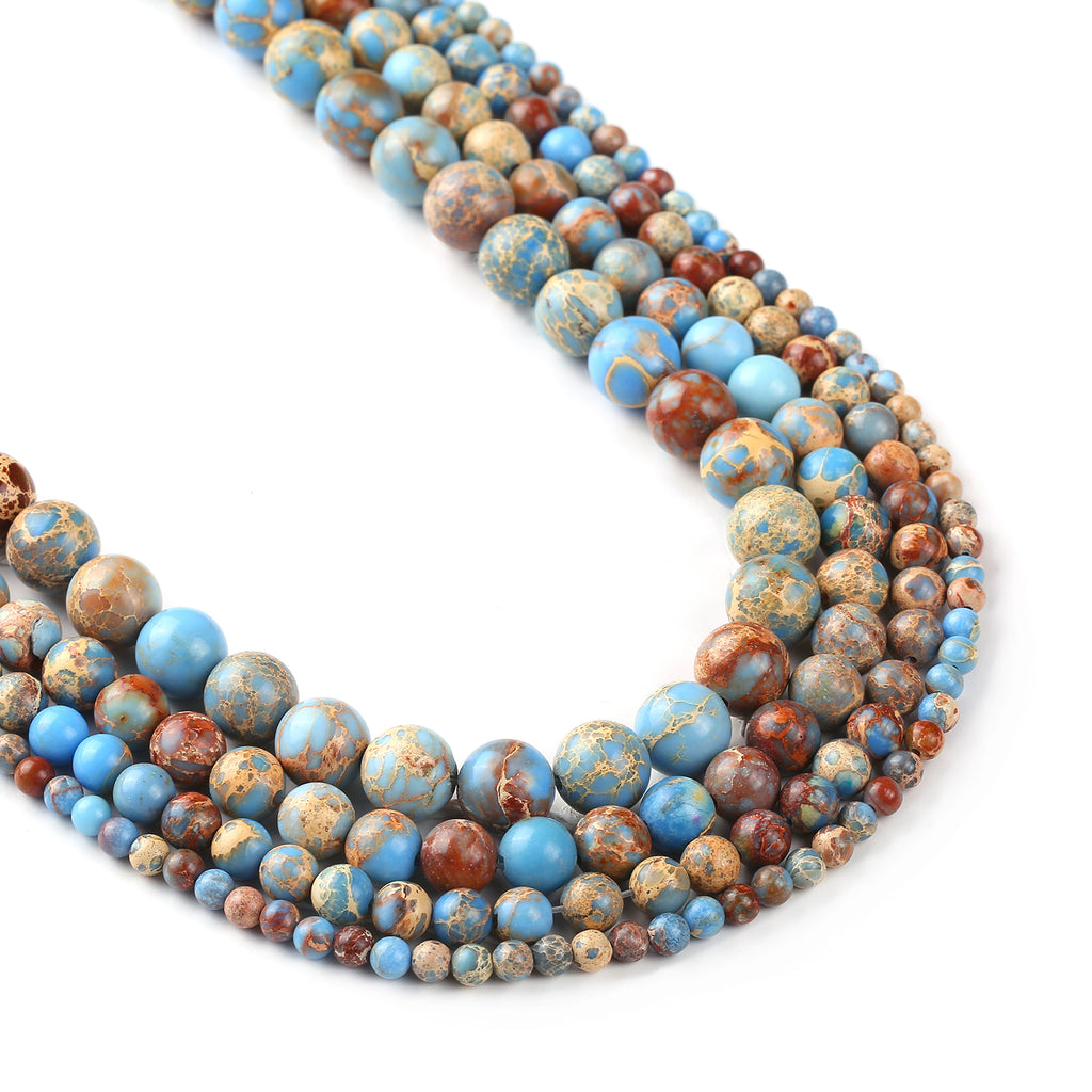 15'' Light Blue Sea Sediment Jasper Beads 4 6 8 10mm Round Imperial Impression Stone DIY Jewelry accessories 103005