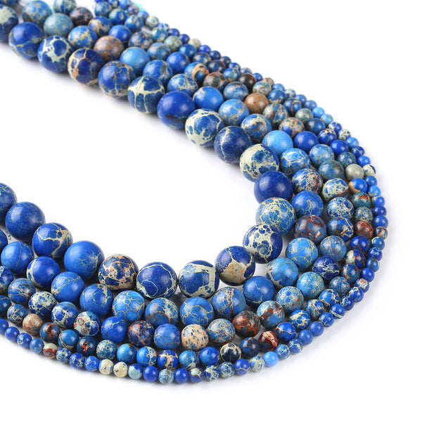 15'' Deep Blue Sea Sediment Jasper Beads 4 6 8 10 12mm Round Imperial Jasper Gemstone Beads 103006