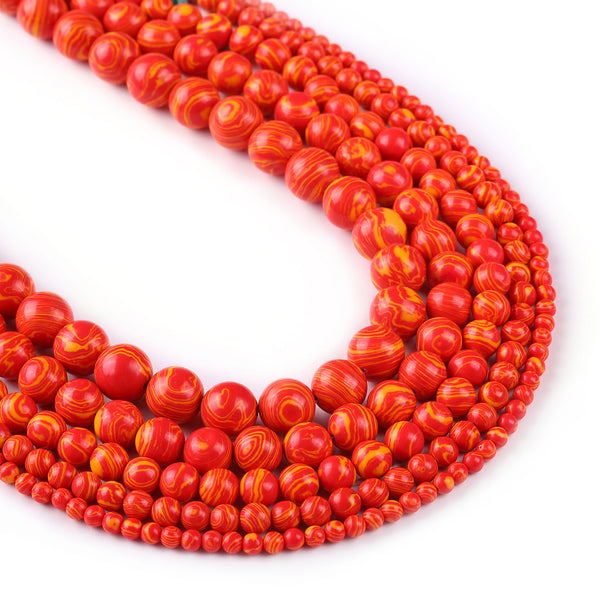 Orange Synthetic Malachite Beads 4 6 8 10 12mm Full 15'' Strand Synthetic Round Wholesale 103011