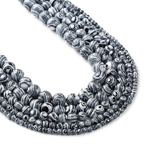 Black White Synthetic Malachite Beads Gemstone Beads 4 6 8 10 12mm 15'' Full Strand 103013