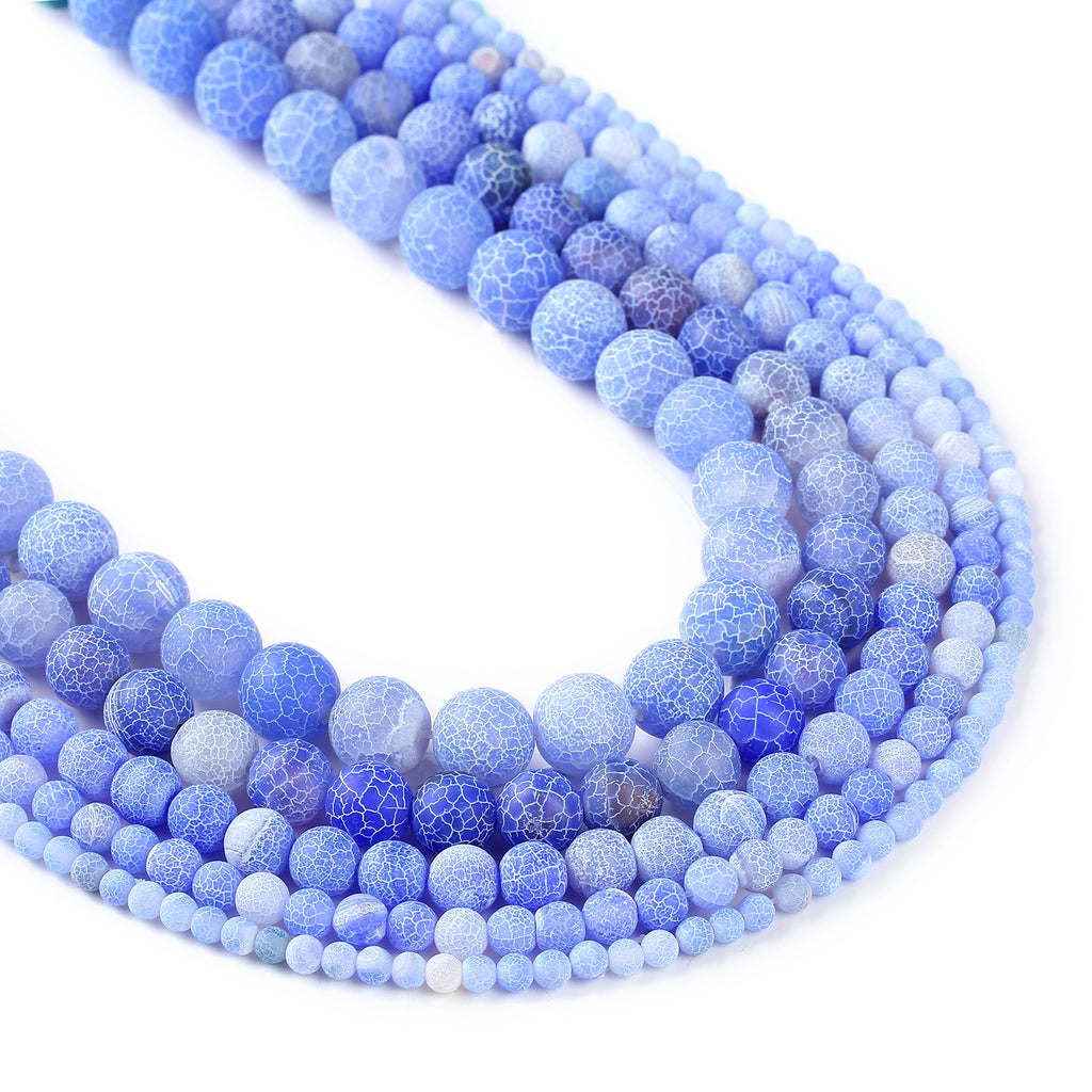 15" Light Blue weathered agate beads 4 6 8 10 12mm Round Matte Gemstone Beads Crackled Agate Bead 103016